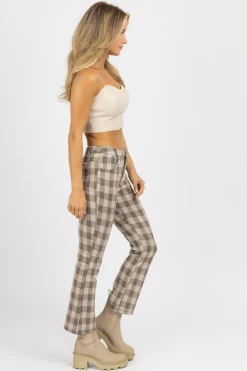 FATE BY LFD NEUTRAL CHECKED HIGH RISE FLARE PANT