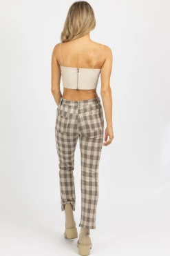 FATE BY LFD NEUTRAL CHECKED HIGH RISE FLARE PANT