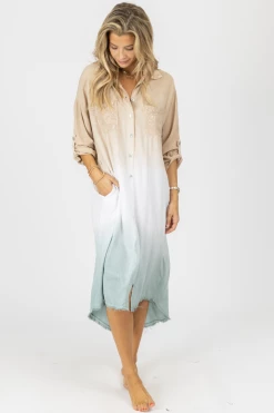 VENTI6 NEW ARRIVALS NEUTRAL DYE SEQUIN POCKET MIDI DRESS