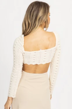 BAILEY ROSE NEW ARRIVALS CREAM SCALLOP LACE CROPPED TOP