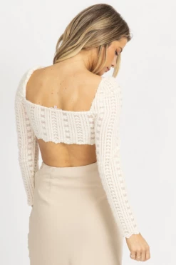 BAILEY ROSE NEW ARRIVALS CREAM SCALLOP LACE CROPPED TOP
