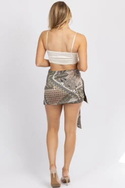 LENA NEW ARRIVALS NEUTRAL PAISLEY SIDE TIE SILKY SKORT 19 LENA NEW ARRIVALS NEUTRAL PAISLEY SIDE TIE SILKY SKORT