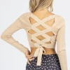 LE LIS NEW ARRIVALS NUDE LONGSLEEVE KNIT TIE BACK CROP TOP