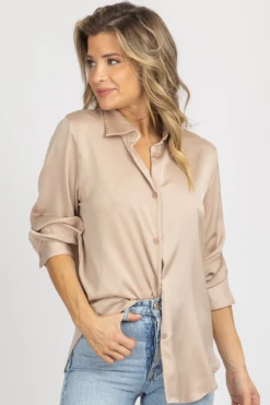 MIMOSA NUDE SILKY BUTTON FRONT BLOUSE *BACK IN STOCK* NEW ARRIVALS