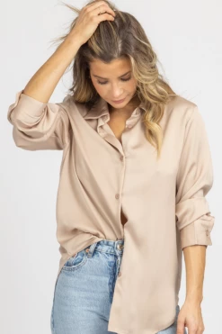 MIMOSA NUDE SILKY BUTTON FRONT BLOUSE *BACK IN STOCK* NEW ARRIVALS