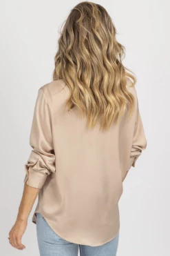 MIMOSA NUDE SILKY BUTTON FRONT BLOUSE *BACK IN STOCK* NEW ARRIVALS