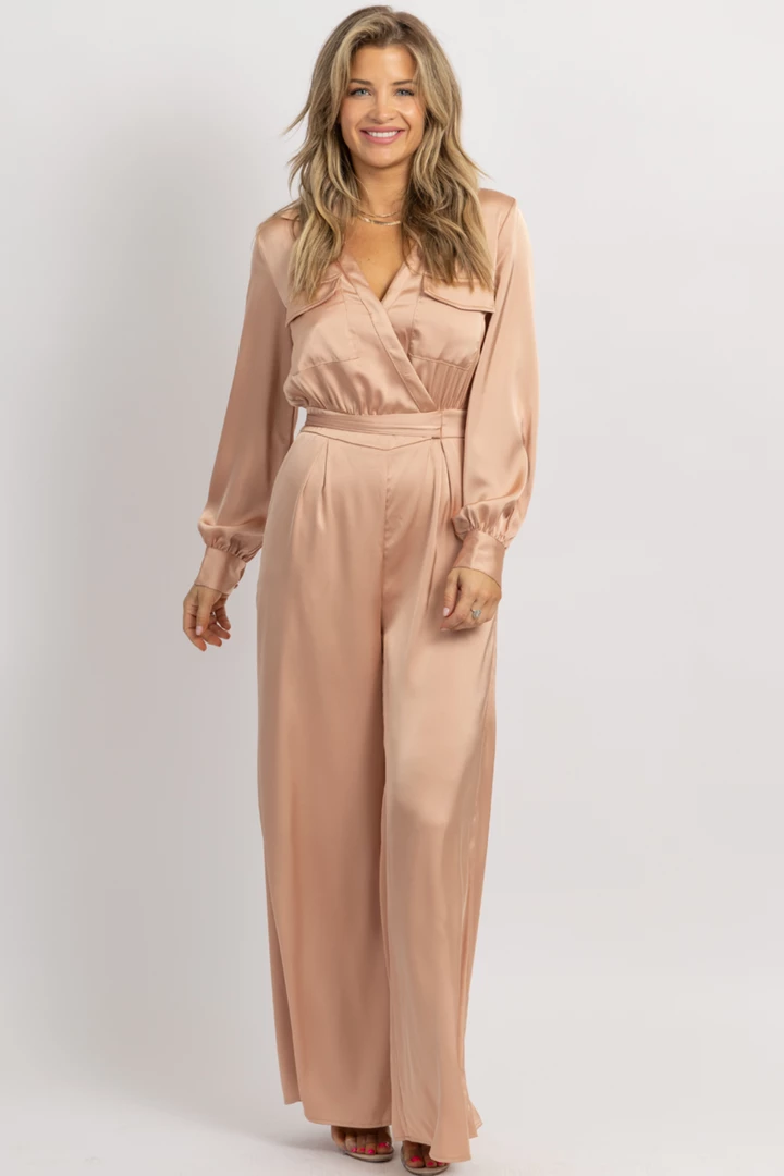STRUT AND BOLT NEW ARRIVALS NUDE SATIN LONGSLEEVE WIDE LEG JUMPSUIT 2 STRUT AND BOLT NEW ARRIVALS NUDE SATIN LONGSLEEVE WIDE LEG JUMPSUIT
