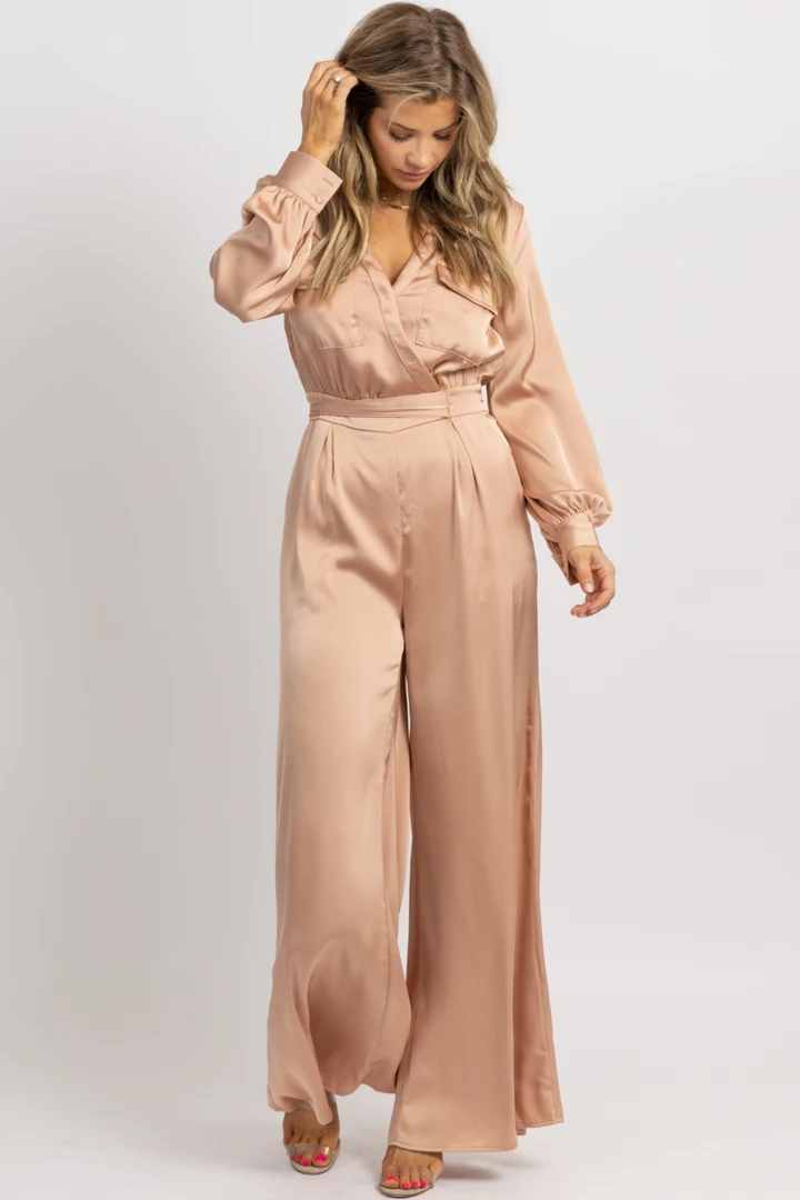 STRUT AND BOLT NEW ARRIVALS NUDE SATIN LONGSLEEVE WIDE LEG JUMPSUIT 4 STRUT AND BOLT NEW ARRIVALS NUDE SATIN LONGSLEEVE WIDE LEG JUMPSUIT