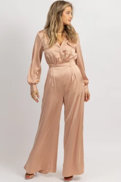 STRUT AND BOLT NEW ARRIVALS NUDE SATIN LONGSLEEVE WIDE LEG JUMPSUIT 9 STRUT AND BOLT NEW ARRIVALS NUDE SATIN LONGSLEEVE WIDE LEG JUMPSUIT
