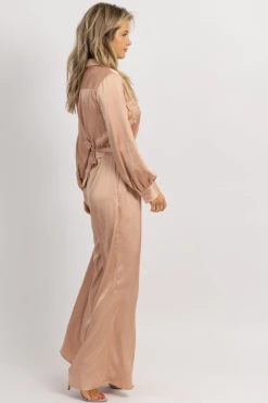 STRUT AND BOLT NEW ARRIVALS NUDE SATIN LONGSLEEVE WIDE LEG JUMPSUIT 11 STRUT AND BOLT NEW ARRIVALS NUDE SATIN LONGSLEEVE WIDE LEG JUMPSUIT