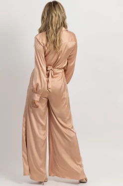 STRUT AND BOLT NEW ARRIVALS NUDE SATIN LONGSLEEVE WIDE LEG JUMPSUIT 13 STRUT AND BOLT NEW ARRIVALS NUDE SATIN LONGSLEEVE WIDE LEG JUMPSUIT