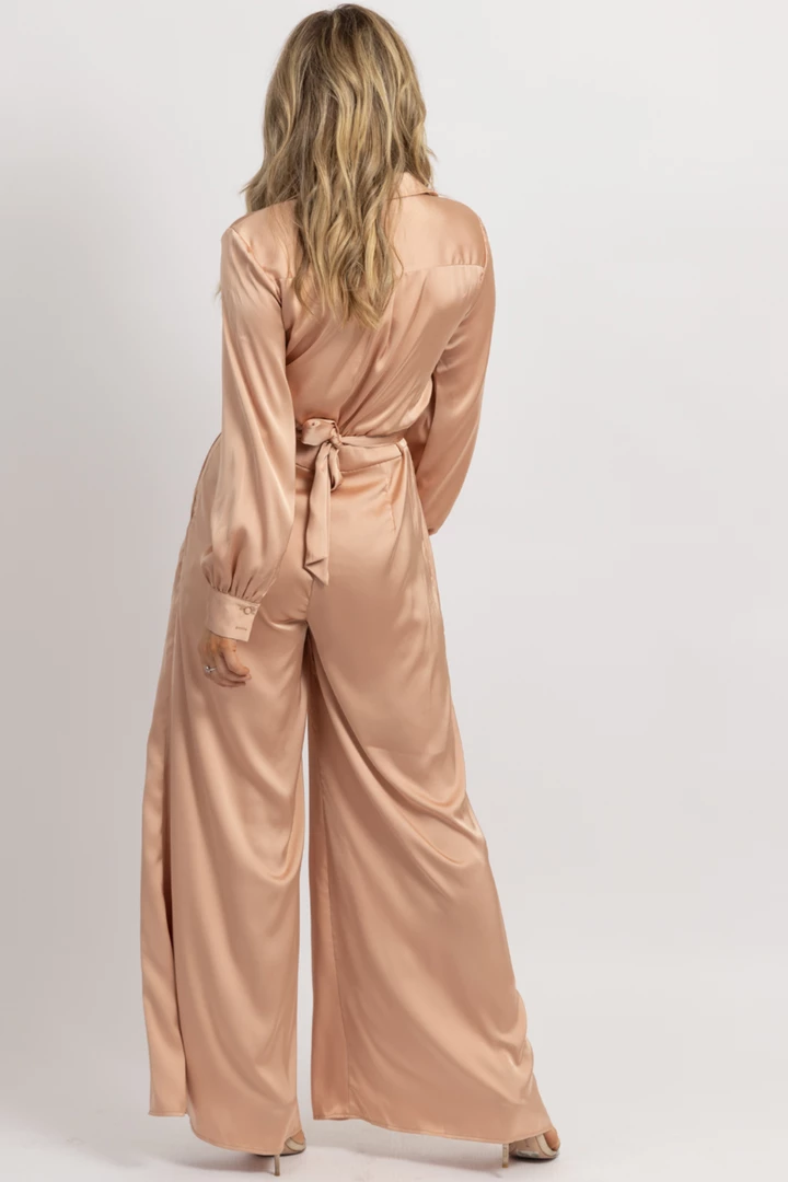 STRUT AND BOLT NEW ARRIVALS NUDE SATIN LONGSLEEVE WIDE LEG JUMPSUIT 7 STRUT AND BOLT NEW ARRIVALS NUDE SATIN LONGSLEEVE WIDE LEG JUMPSUIT