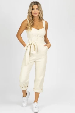 FORE COLLECTION CLOTHING CREAM BUSTIER BUTTON FRONT JUMPSUIT *BACK IN STOCK*