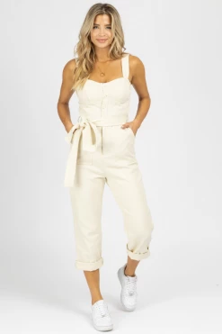 FORE COLLECTION CLOTHING CREAM BUSTIER BUTTON FRONT JUMPSUIT *BACK IN STOCK*