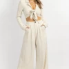 MABLE NEW ARRIVALS OATMEAL LINEN COLLARED TOP + PANT SET