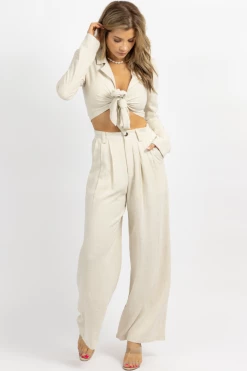 MABLE NEW ARRIVALS OATMEAL LINEN COLLARED TOP + PANT SET 14 MABLE NEW ARRIVALS OATMEAL LINEN COLLARED TOP + PANT SET