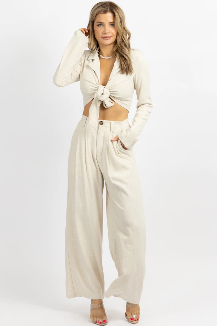 MABLE NEW ARRIVALS OATMEAL LINEN COLLARED TOP + PANT SET 2 MABLE NEW ARRIVALS OATMEAL LINEN COLLARED TOP + PANT SET