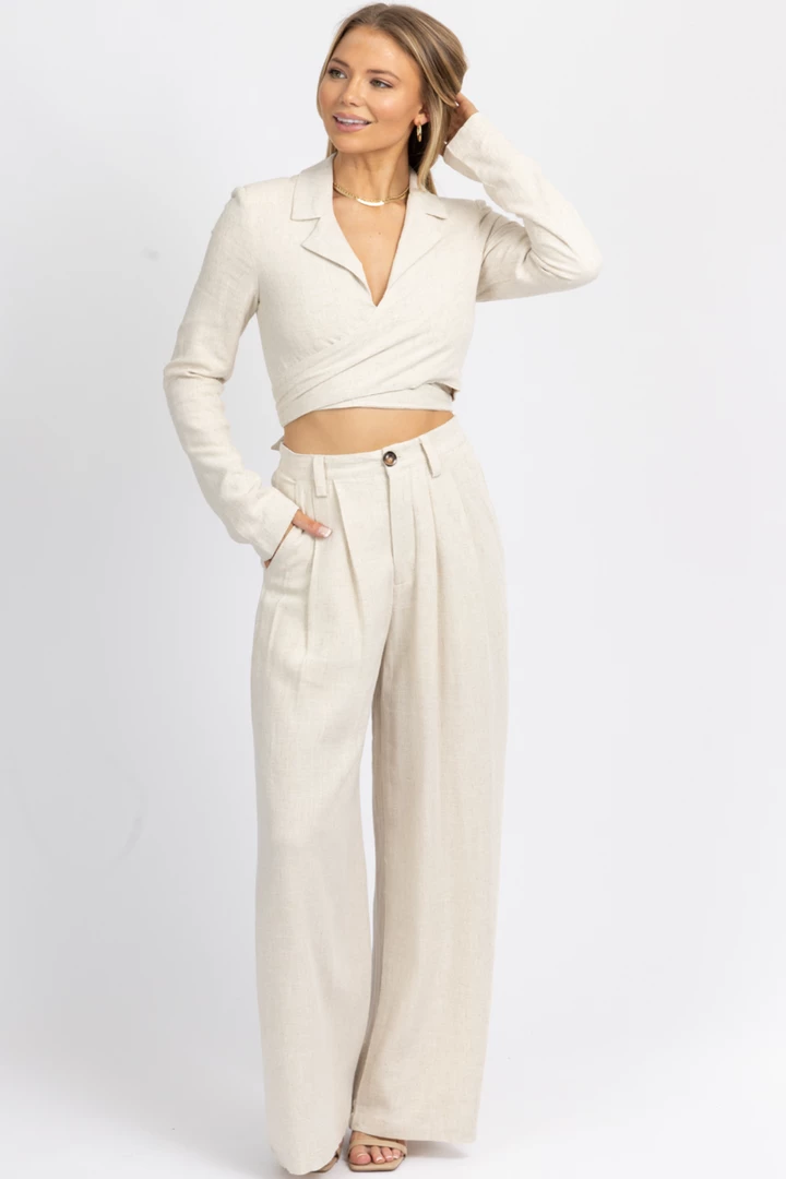 MABLE NEW ARRIVALS OATMEAL LINEN COLLARED TOP + PANT SET 5 MABLE NEW ARRIVALS OATMEAL LINEN COLLARED TOP + PANT SET