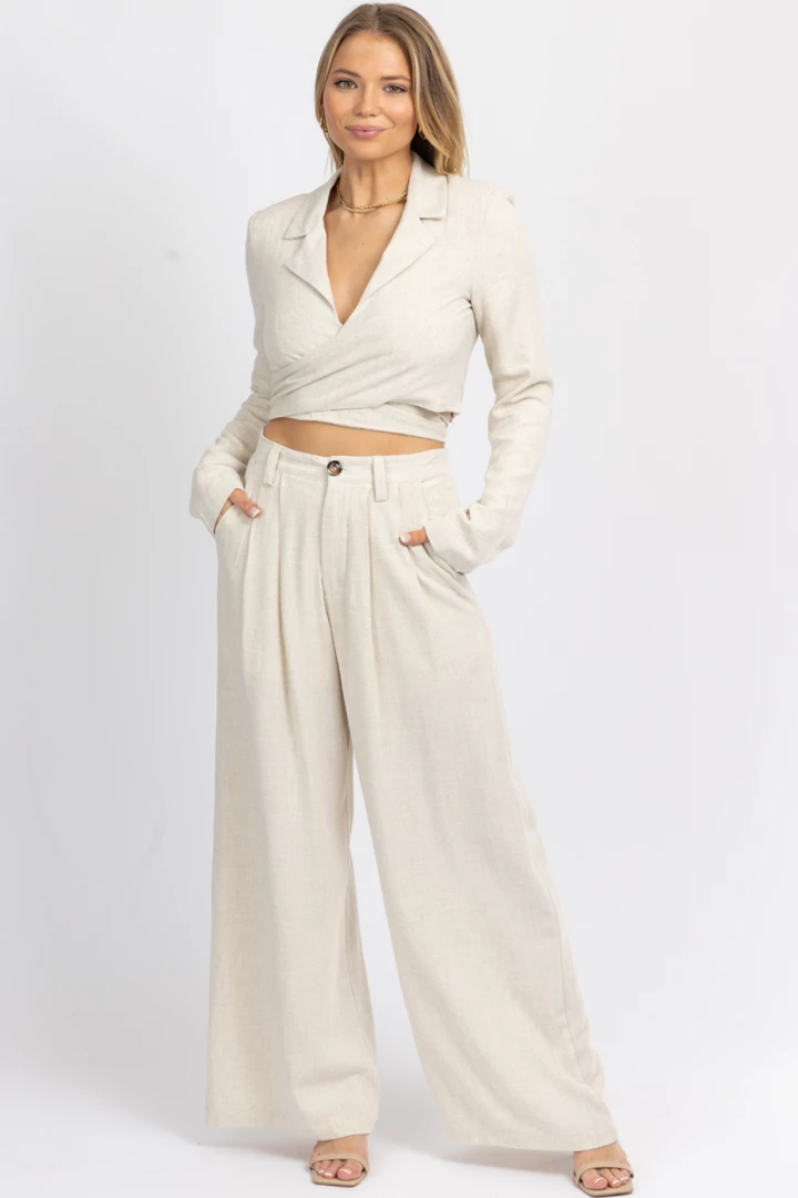MABLE NEW ARRIVALS OATMEAL LINEN COLLARED TOP + PANT SET 4 MABLE NEW ARRIVALS OATMEAL LINEN COLLARED TOP + PANT SET