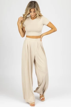 LA VIDA BUTTER SOFT OATMEAL CROP PALAZZO PANT SET *BACK IN STOCK*