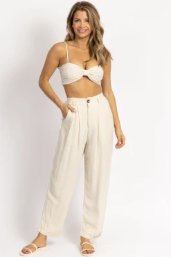 MABLE OATMEAL LINEN RUCHED CROP + PANT SET