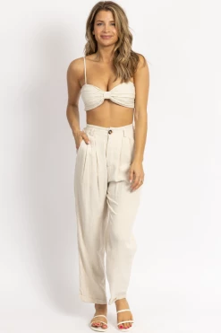 MABLE OATMEAL LINEN RUCHED CROP + PANT SET 10 MABLE OATMEAL LINEN RUCHED CROP + PANT SET