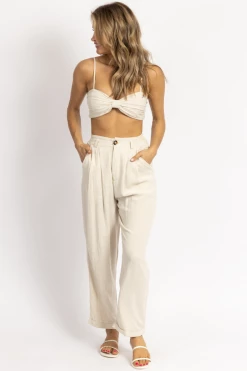 MABLE OATMEAL LINEN RUCHED CROP + PANT SET 11 MABLE OATMEAL LINEN RUCHED CROP + PANT SET