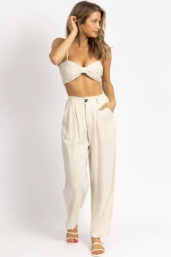 MABLE OATMEAL LINEN RUCHED CROP + PANT SET 9 MABLE OATMEAL LINEN RUCHED CROP + PANT SET