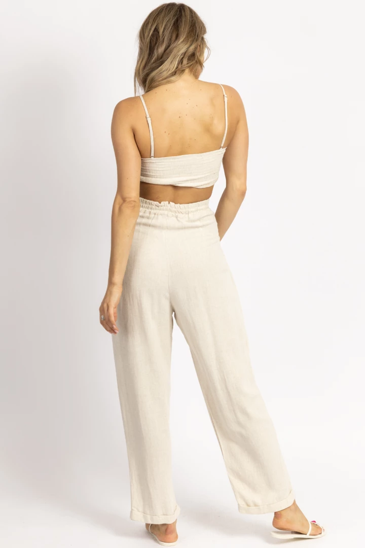 MABLE OATMEAL LINEN RUCHED CROP + PANT SET 7 MABLE OATMEAL LINEN RUCHED CROP + PANT SET