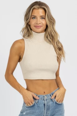 LE LIS OATMEAL MOCKNECK SLEEVELESS CROP TOP 8 LE LIS OATMEAL MOCKNECK SLEEVELESS CROP TOP