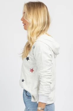 HEM & THREAD NEW ARRIVALS SEQUIN STAR FLEECE HOODIE PULLOVER