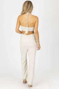 LEVEE OATMEAL HALTER SMOCK TOP LINEN JUMPSUIT NEW ARRIVALS 11 LEVEE OATMEAL HALTER SMOCK TOP LINEN JUMPSUIT NEW ARRIVALS