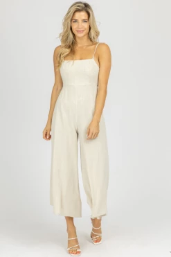 FORE COLLECTION CLOTHING OATMEAL WIDE LEG TIE BACK JUMPSUIT *BACK IN STOCK* 8 FORE COLLECTION CLOTHING OATMEAL WIDE LEG TIE BACK JUMPSUIT *BACK IN STOCK*