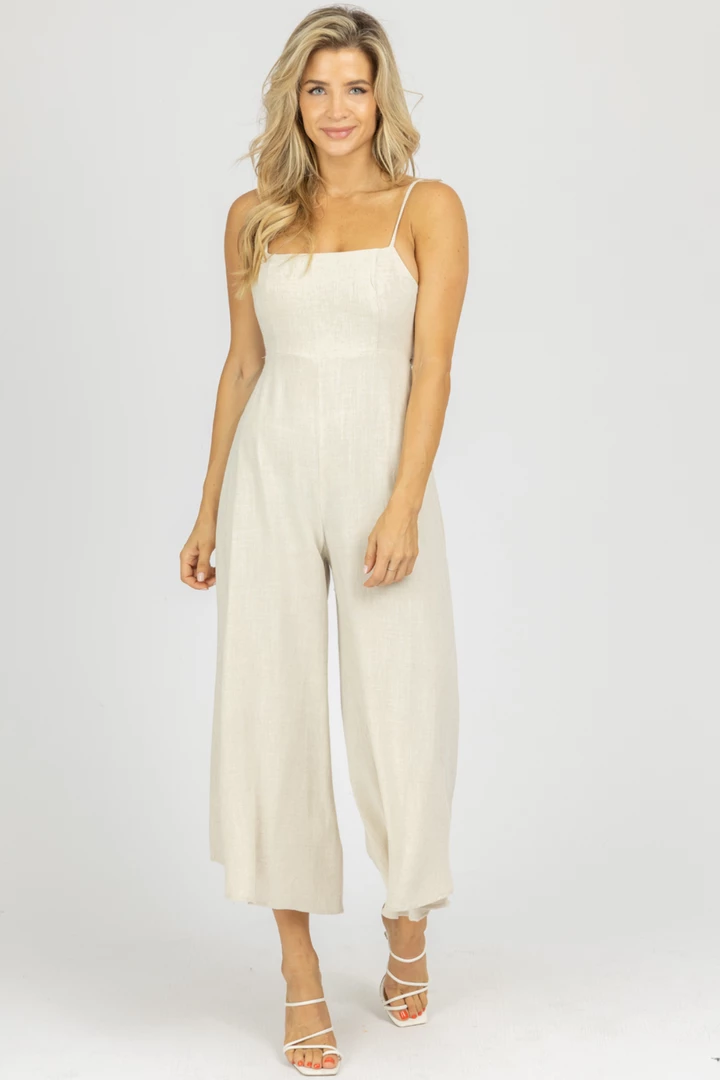 FORE COLLECTION CLOTHING OATMEAL WIDE LEG TIE BACK JUMPSUIT *BACK IN STOCK* 3 FORE COLLECTION CLOTHING OATMEAL WIDE LEG TIE BACK JUMPSUIT *BACK IN STOCK*