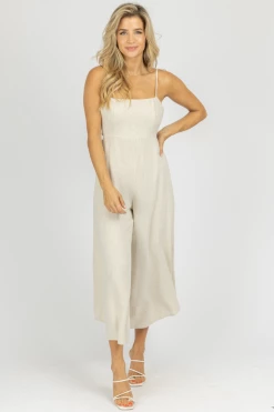 FORE COLLECTION CLOTHING OATMEAL WIDE LEG TIE BACK JUMPSUIT *BACK IN STOCK* 9 FORE COLLECTION CLOTHING OATMEAL WIDE LEG TIE BACK JUMPSUIT *BACK IN STOCK*