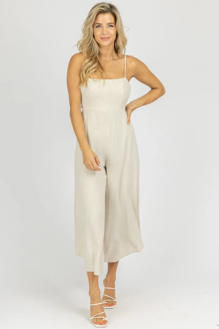 FORE COLLECTION CLOTHING OATMEAL WIDE LEG TIE BACK JUMPSUIT *BACK IN STOCK* 4 FORE COLLECTION CLOTHING OATMEAL WIDE LEG TIE BACK JUMPSUIT *BACK IN STOCK*