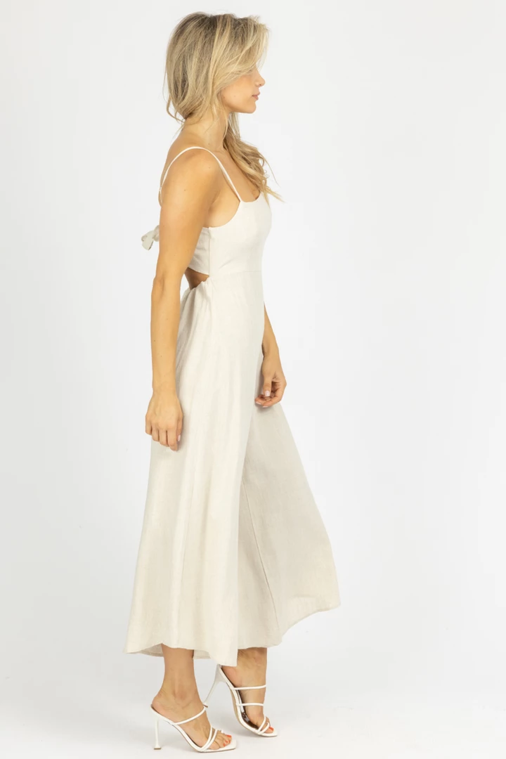 FORE COLLECTION CLOTHING OATMEAL WIDE LEG TIE BACK JUMPSUIT *BACK IN STOCK* 5 FORE COLLECTION CLOTHING OATMEAL WIDE LEG TIE BACK JUMPSUIT *BACK IN STOCK*