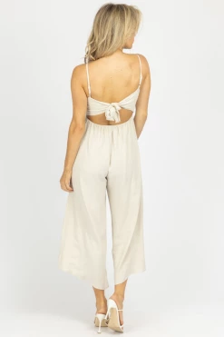 FORE COLLECTION CLOTHING OATMEAL WIDE LEG TIE BACK JUMPSUIT *BACK IN STOCK* 11 FORE COLLECTION CLOTHING OATMEAL WIDE LEG TIE BACK JUMPSUIT *BACK IN STOCK*