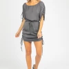 BLUE BLUSH CLOTHING CHARCOAL OFF SHOULDER CINCH DRESS