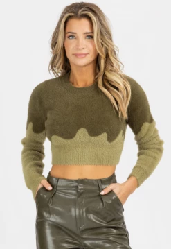 BLUE BLUSH OLIVE ABSTRACT CONTRAST CROP SWEATER *BACK IN STOCK*