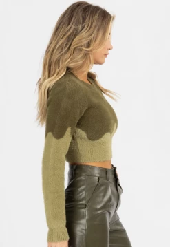 BLUE BLUSH OLIVE ABSTRACT CONTRAST CROP SWEATER *BACK IN STOCK*