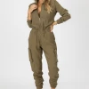 MALIBU BUM NEW ARRIVALS OLIVE CARGO POCKET ZIPPED JUMPSUIT