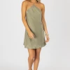 FORE COLLECTION NEW ARRIVALS OLIVE CHAIN STRAP OPEN BACK MINI DRESS