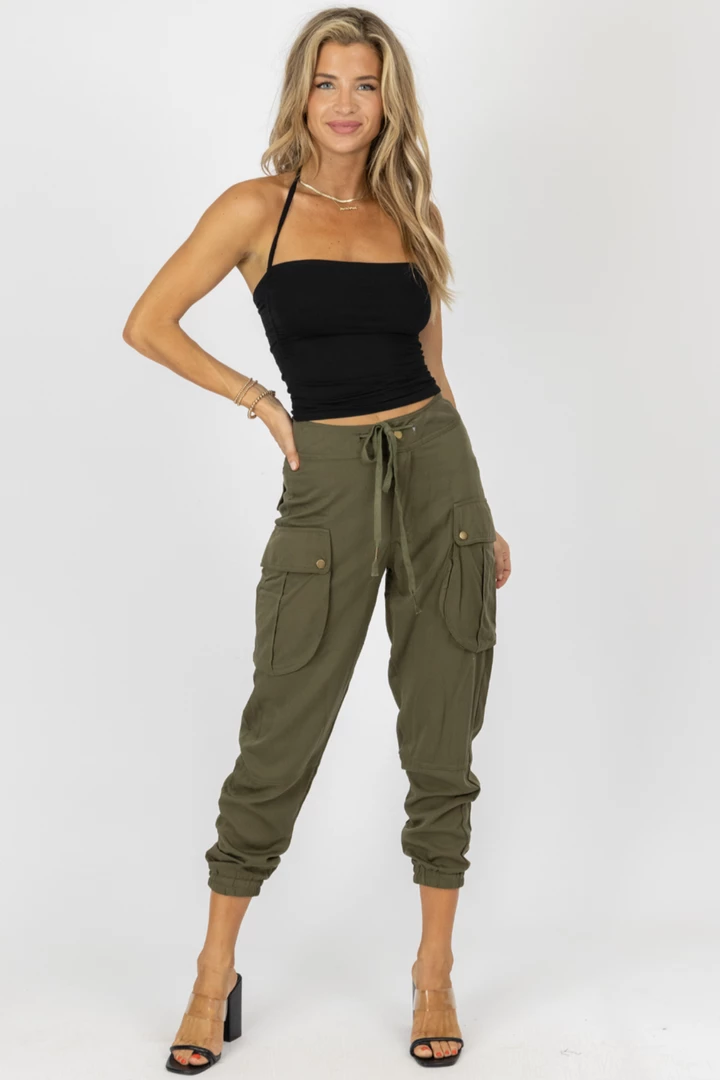MALIBU BUM OLIVE CARGO WAIST TIE JOGGERS 3 MALIBU BUM OLIVE CARGO WAIST TIE JOGGERS