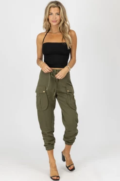 MALIBU BUM OLIVE CARGO WAIST TIE JOGGERS