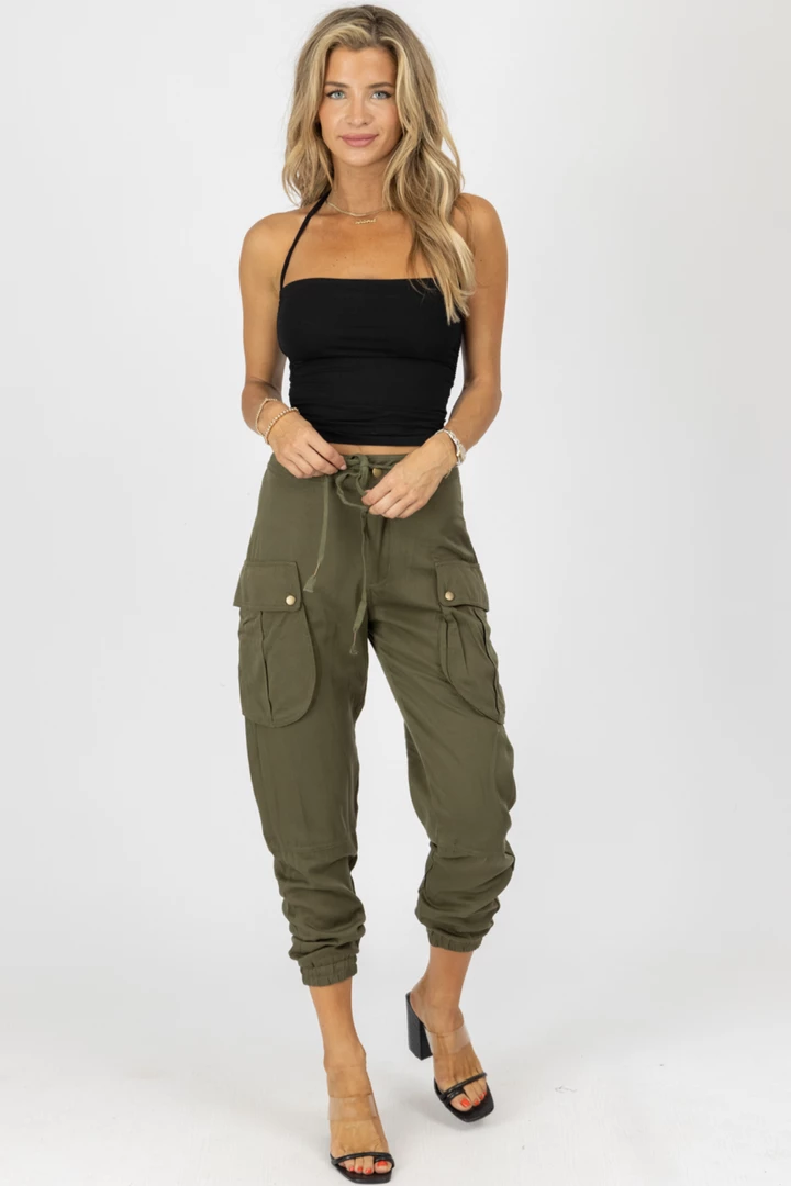 MALIBU BUM OLIVE CARGO WAIST TIE JOGGERS 1 MALIBU BUM OLIVE CARGO WAIST TIE JOGGERS