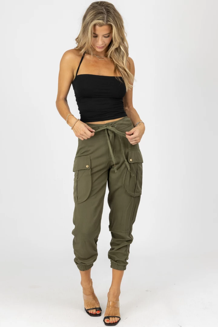 MALIBU BUM OLIVE CARGO WAIST TIE JOGGERS 4 MALIBU BUM OLIVE CARGO WAIST TIE JOGGERS