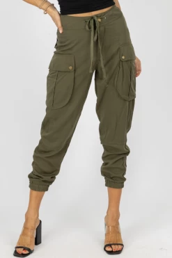 MALIBU BUM OLIVE CARGO WAIST TIE JOGGERS