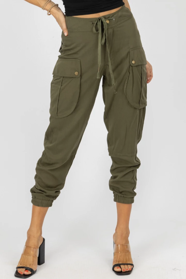 MALIBU BUM OLIVE CARGO WAIST TIE JOGGERS 2 MALIBU BUM OLIVE CARGO WAIST TIE JOGGERS