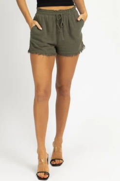 ENDLESS BLU BEST SELLERS OLIVE LINEN RELAXED SHORTS *BACK IN STOCK*